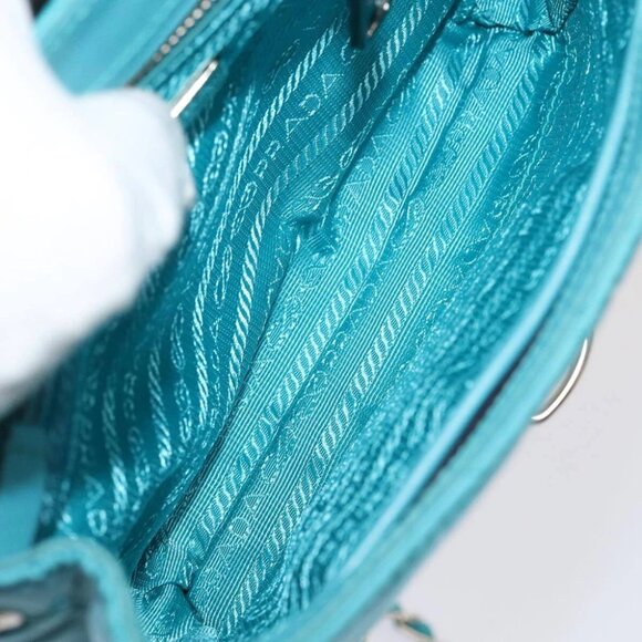 PRADA Chain Shoulder Bag Nylon Turquoise Blue Silver Auth 86958V - Picture 10 of 14